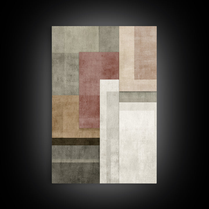 Muted Neutral Rectangles Wall Art, Modern Abstract Canvas Print, Midcentury Home Decor, Sage Green Terracotta Office Art