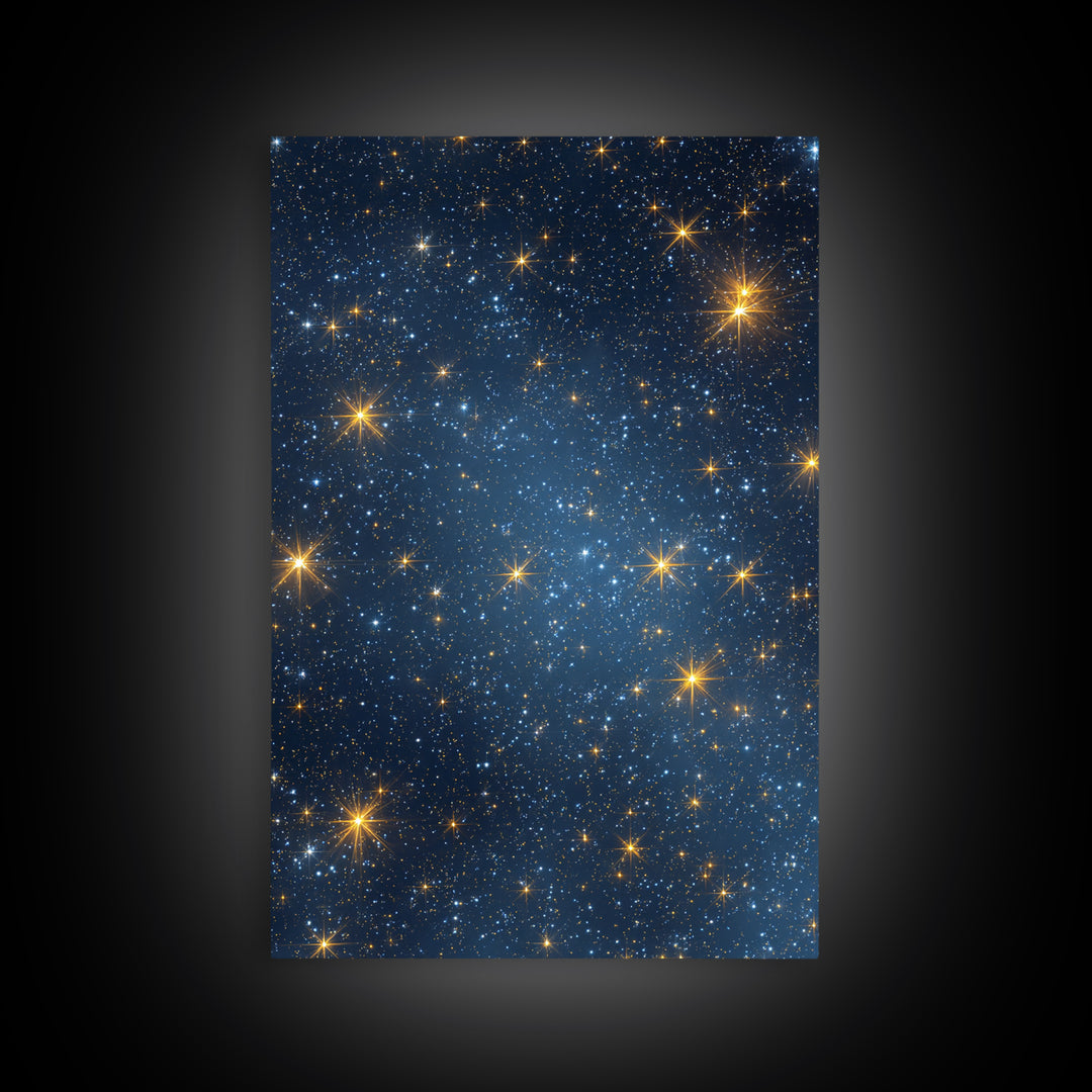 Blue Galaxy Gold Star Field Wall Art, Cosmic Retro Art Print, Space Abstract Art, Modern Celestial Decor, Starry Night Poster