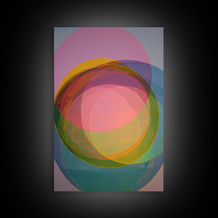 Colorful Transparent Circle Layers, Wall Art, Modern Abstract Art Print, Rainbow Geometric Decor, Bold Midcentury Poster