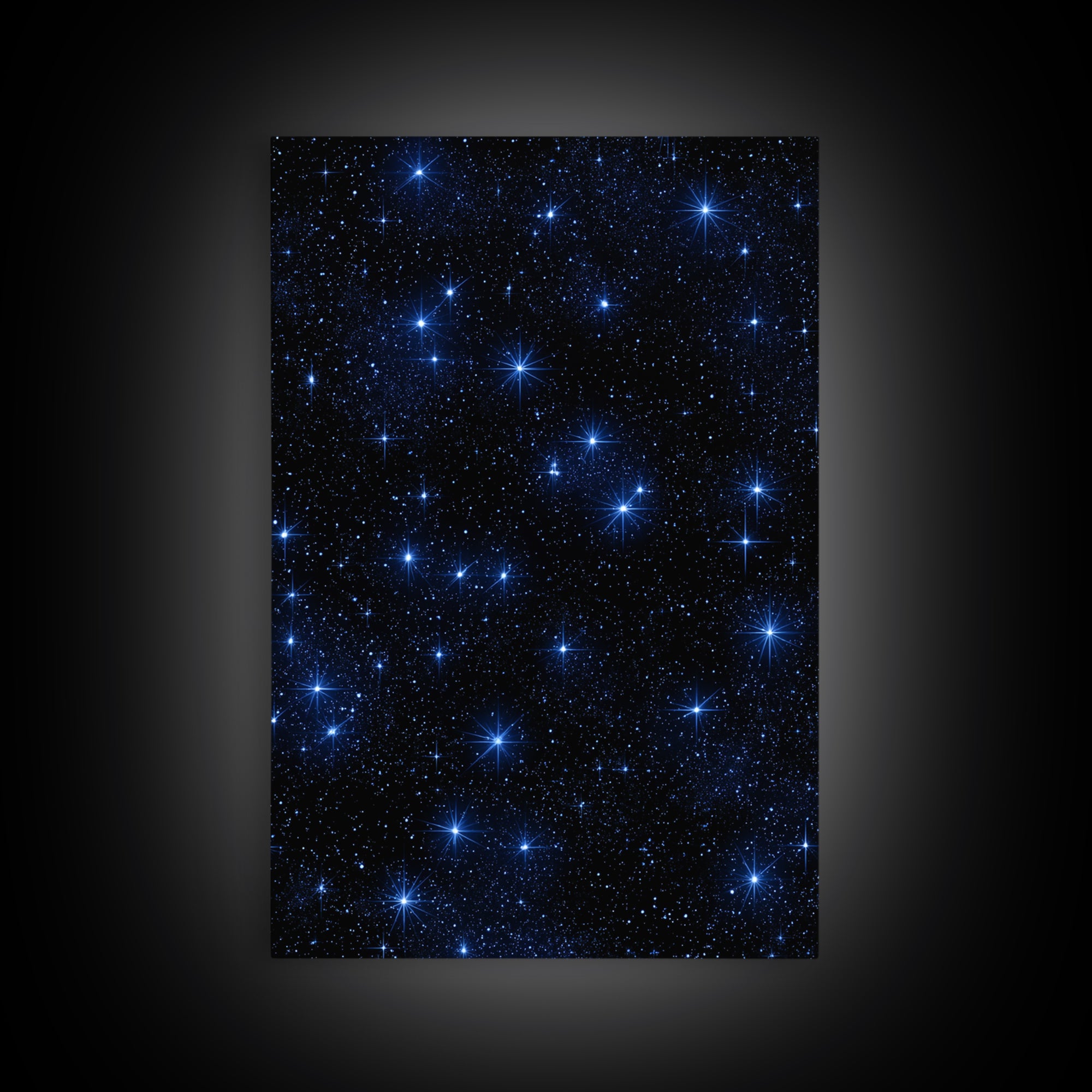 Deep Blue Starry Sky Framed Canvas Print, Space Abstract Wall Art, Cosmic Retro Poster, Modern Celestial Home Decor, Night Sky Print