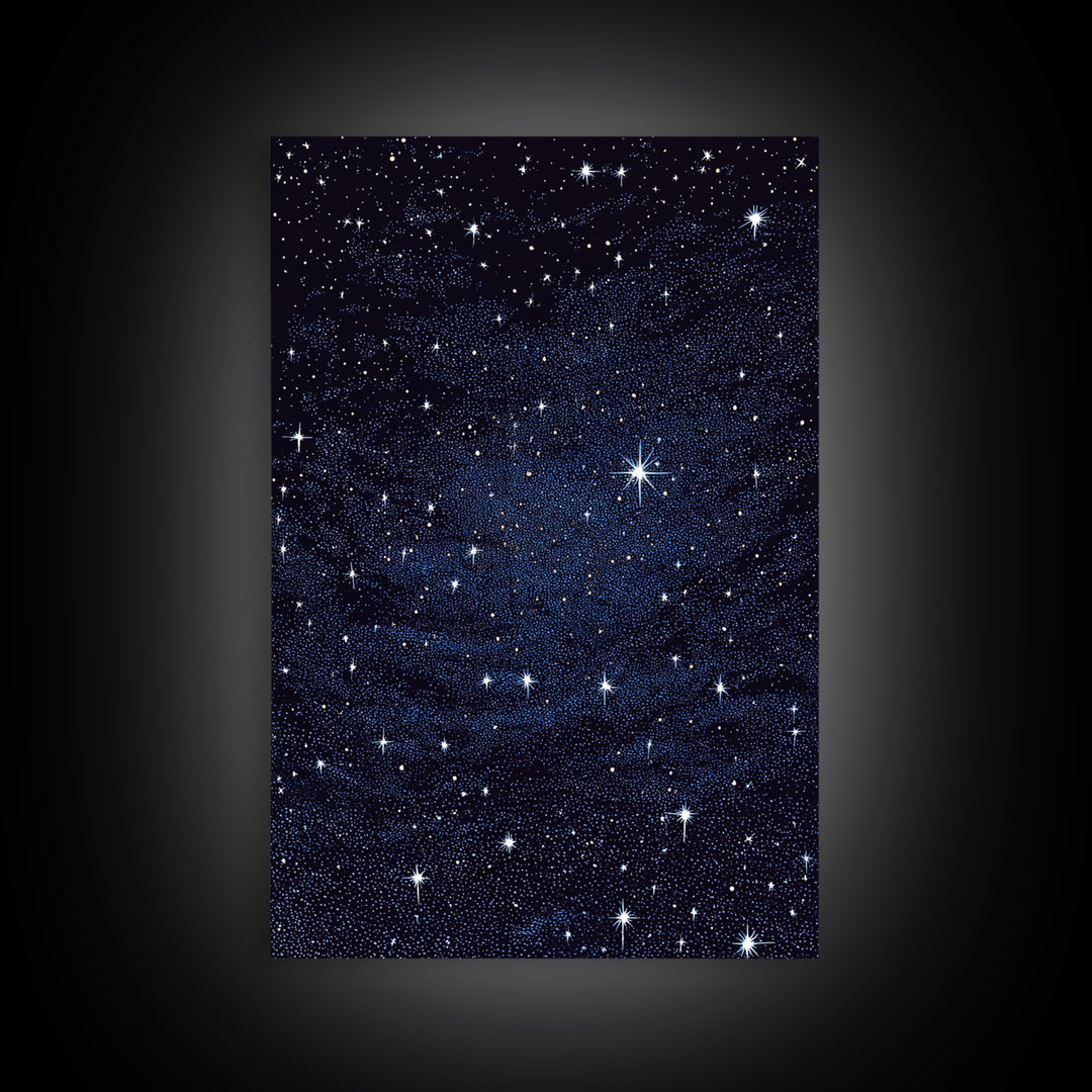 Deep Blue Starry Night Sky Wall Art, Cosmic Galaxy Print, Celestial Space Poster, Astronomy Decor For Bedroom And Home Office Decor