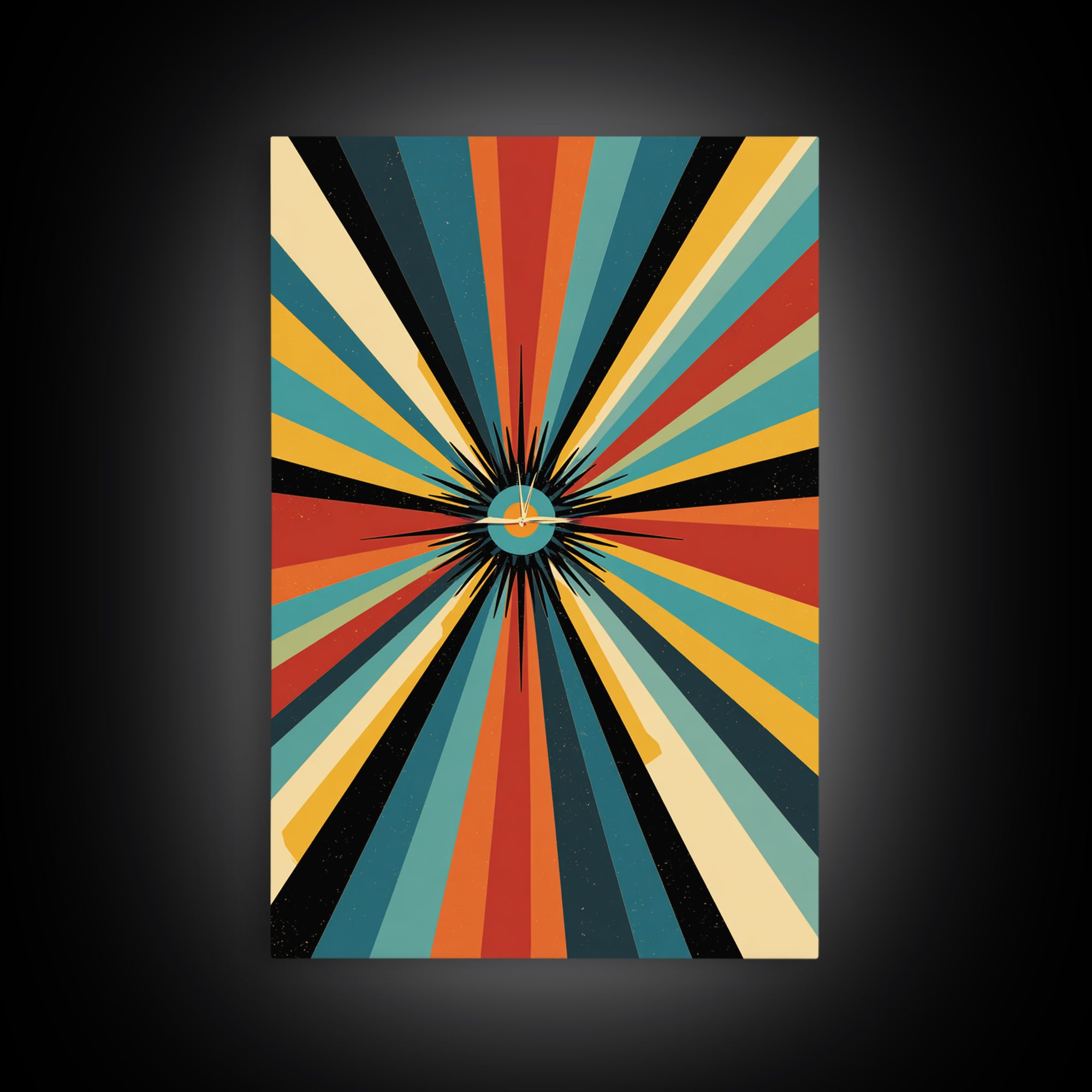 Retro Atomic Sunburst Rays Canvas Print, Midcentury Modern Wall Art, Bold Geometric Poster, Colorful MCM Home Decor Gift