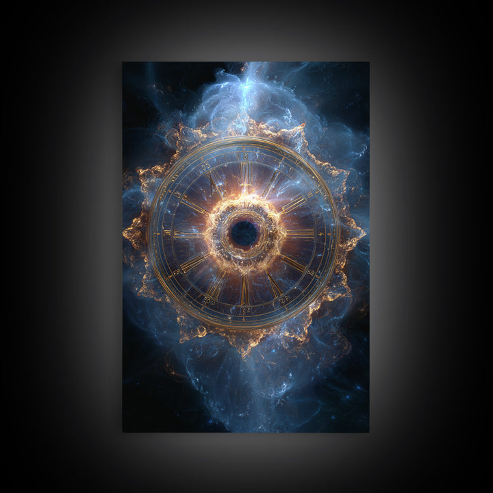 Glowing Cosmic Zodiac Clock Framed Canvas Print, Nebula Space Wall Art, Astrology Poster, Luxury Celestial Home Decor Gift