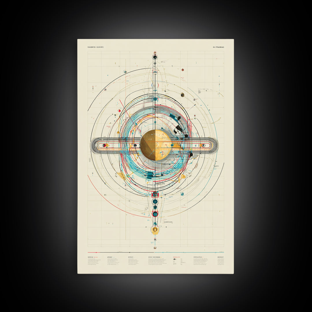 Futuristic Orbital Diagram Canvas Print, Technical Space Wall Art, Abstract Sci Fi Poster, Midcentury Modern Home Decor Gift