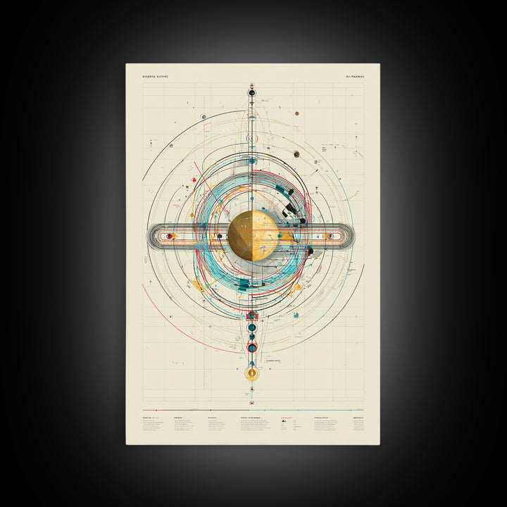 Futuristic Orbital Diagram Canvas Print, Technical Space Wall Art, Abstract Sci Fi Poster, Midcentury Modern Home Decor Gift