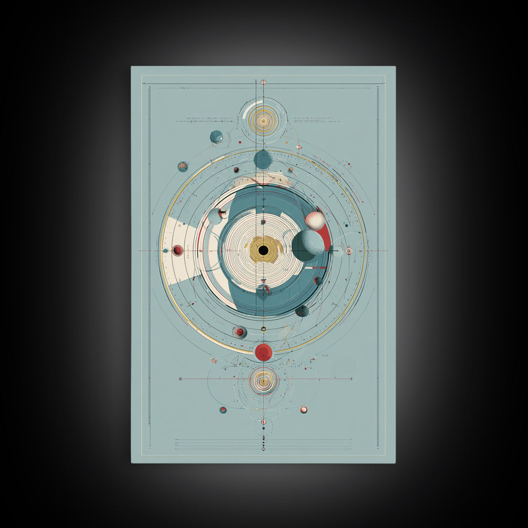 Teal Atomic Solar System Diagram Wall Art, Midcentury Modern Art, Space Abstract Art, Geometric Poster, Retro Home Decor