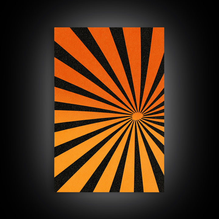 Orange Black Op Art Sunburst Canvas Print, Retro Wall Art, Geometric Art Print, Bold Mcm Decor, 70s Poster, Funky Wall Decor