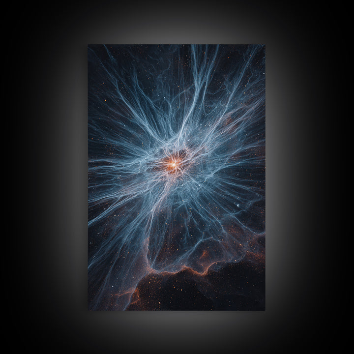 Blue White Nebula Energy Burst Wall Art, Space Abstract Art, Modern Digital Art, Scenic Sci Fi Poster, Statement Wall Decor