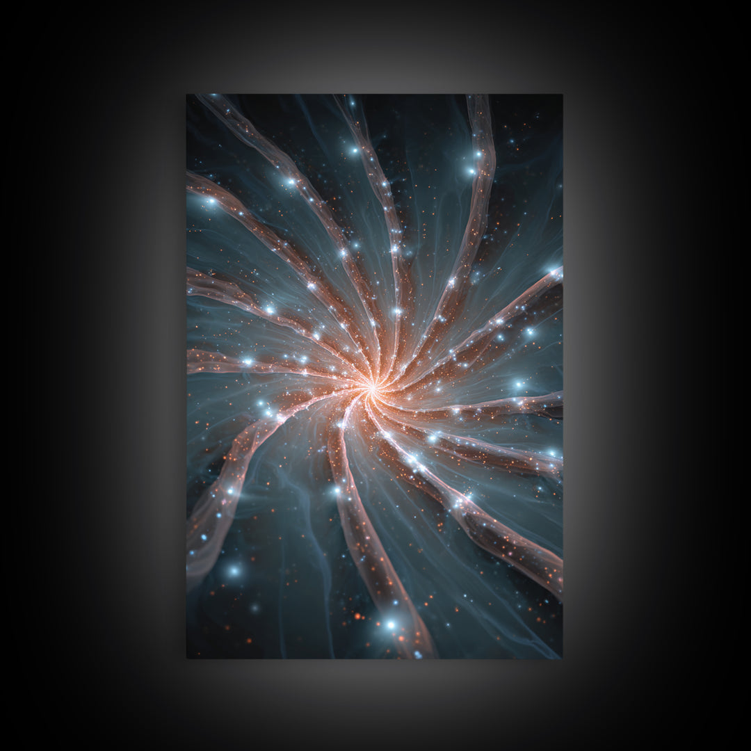 Luminous Spiral Galaxy Nebula Framed Canvas Print, Space Abstract Art, Modern Wall Art, Blue Art Print, Sci Fi Decor, Home Office