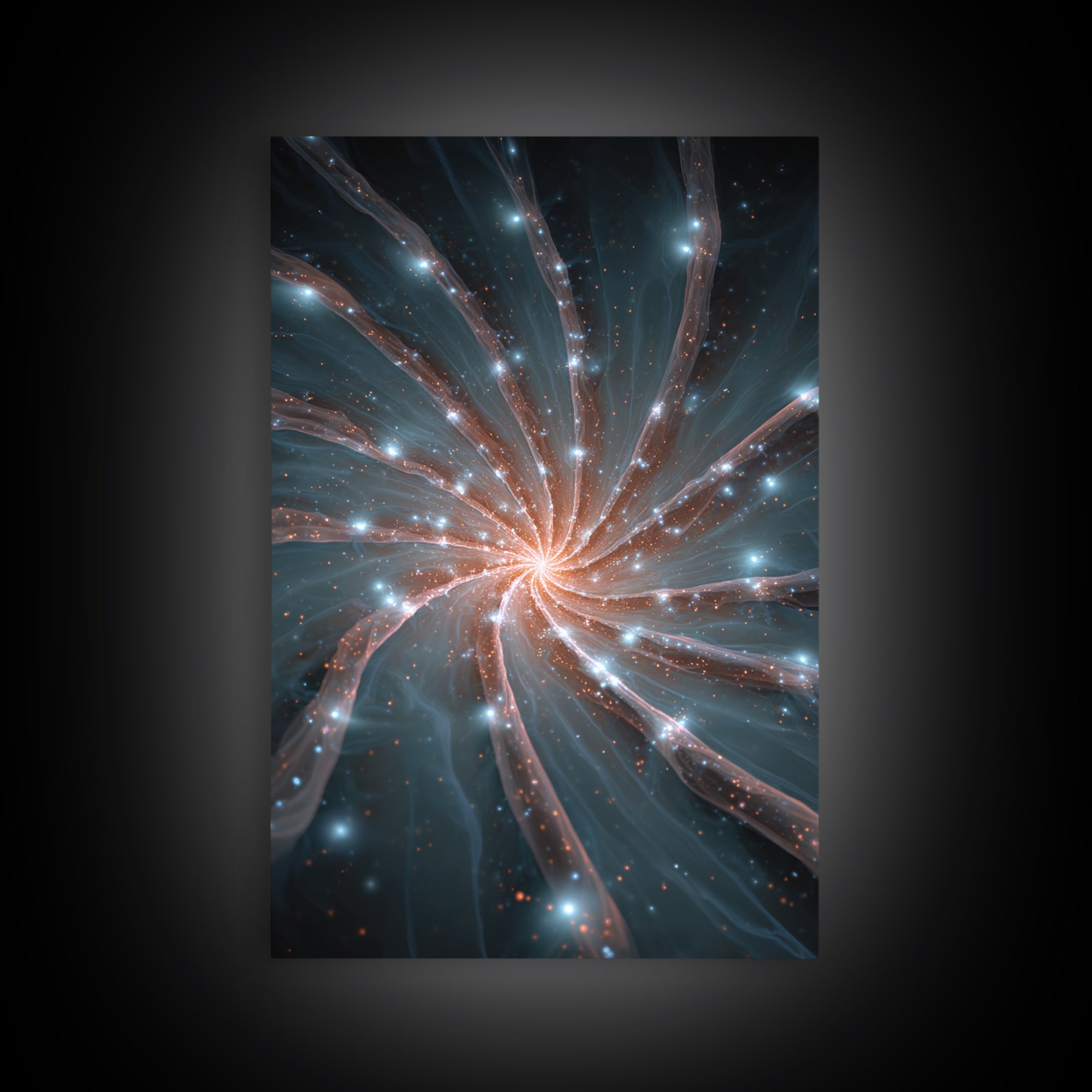 Luminous Spiral Galaxy Nebula Framed Canvas Print, Space Abstract Art, Modern Wall Art, Blue Art Print, Sci Fi Decor, Home Office
