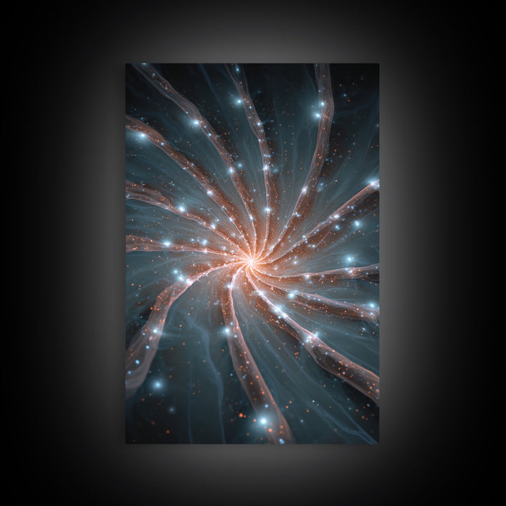 Luminous Spiral Galaxy Nebula Framed Canvas Print, Space Abstract Art, Modern Wall Art, Blue Art Print, Sci Fi Decor, Home Office