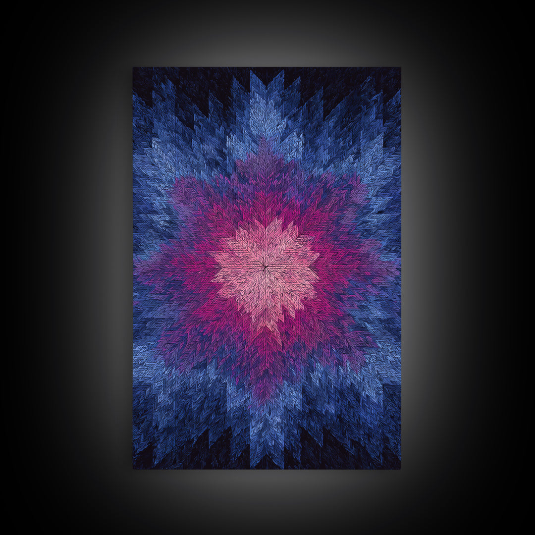 Blue Pink Textured Starburst, Canvas Print, Geometric Wall Art, Modern Abstract Decor, Vibrant Mcm Living Room Poster Artwork