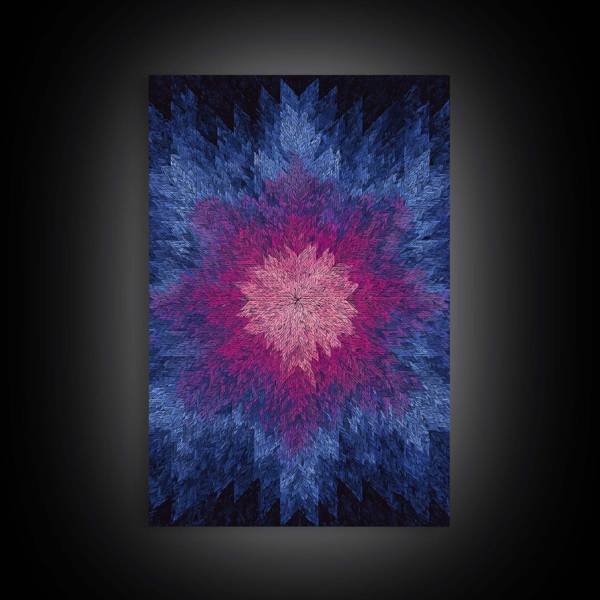 Blue Pink Textured Starburst, Canvas Print, Geometric Wall Art, Modern Abstract Decor, Vibrant Mcm Living Room Poster Artwork