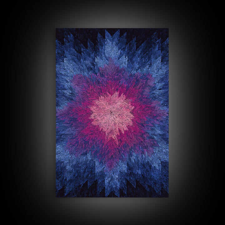 Blue Pink Textured Starburst, Canvas Print, Geometric Wall Art, Modern Abstract Decor, Vibrant Mcm Living Room Poster Artwork
