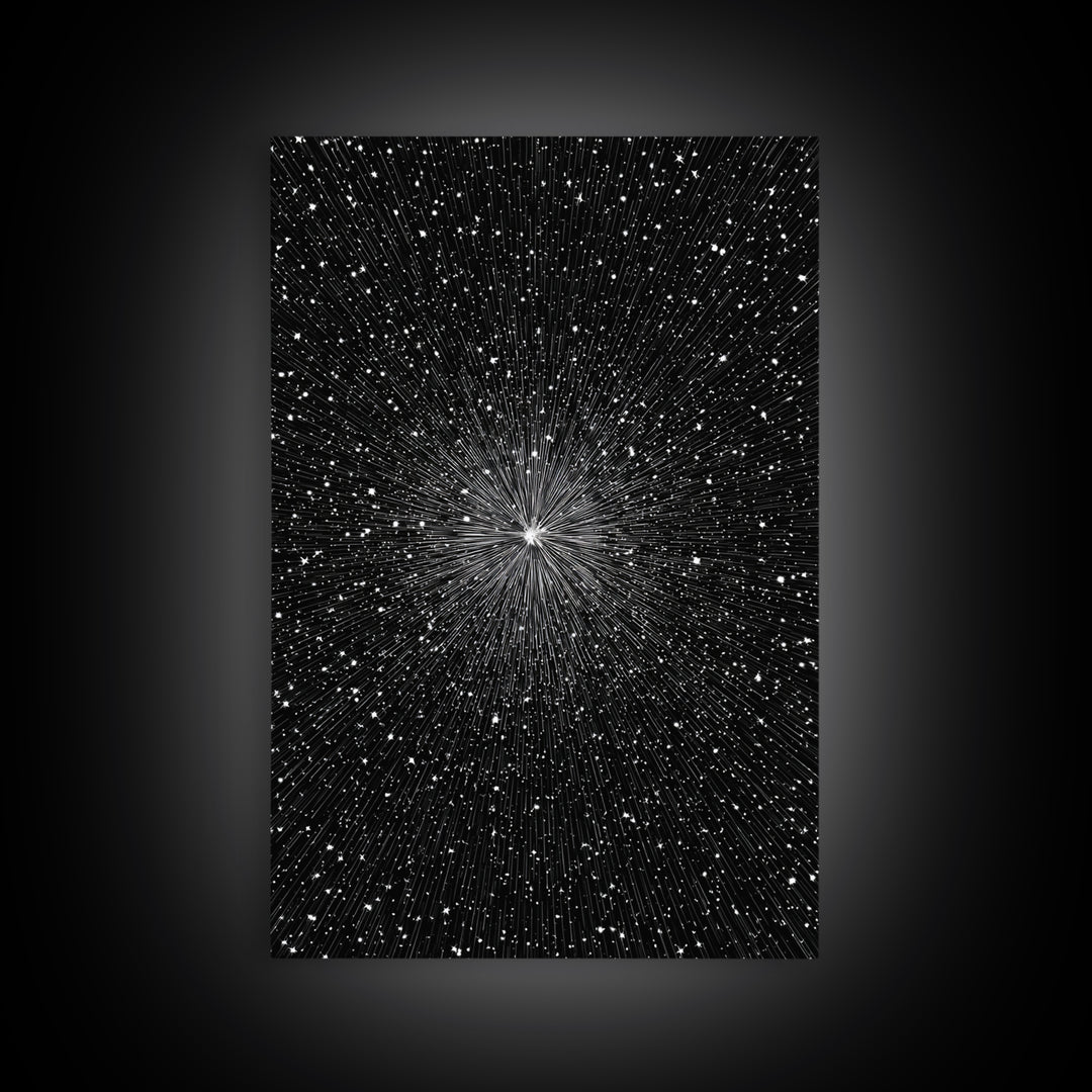 Black White Warp Speed Starfield Wall Art, Space Abstract Art, Modern Art Print, Sci Fi Poster, Minimalist Wall Decor, Office