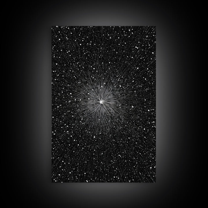 Black White Warp Speed Starfield Wall Art, Space Abstract Art, Modern Art Print, Sci Fi Poster, Minimalist Wall Decor, Office