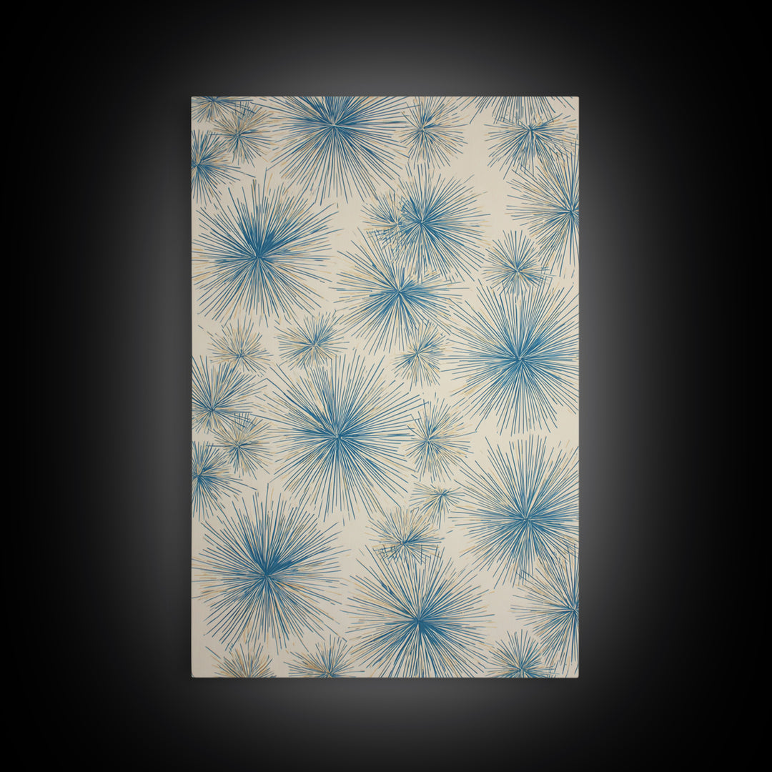 Blue Atomic Starburst Pattern Wall Art, Midcentury Modern Art Print, Retro Wall Decor, Beige Teal Abstract Home Decor Prints