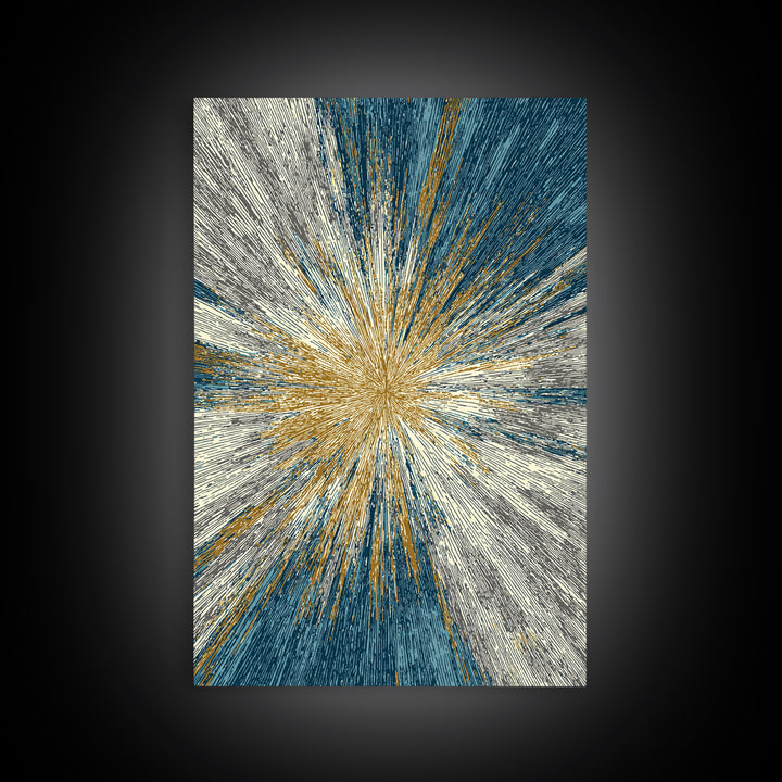 Gold And Teal Radiating Starburst Canvas Print, Midcentury Modern Art, Atomic Retro Wall Decor, Bold Geometric Home Decor