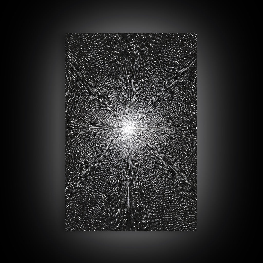 Black And White Cosmic Starburst Wall Art, Modern Abstract Art Print, Space Poster, Sci Fi Retro Decor, Monochrome Home Decor