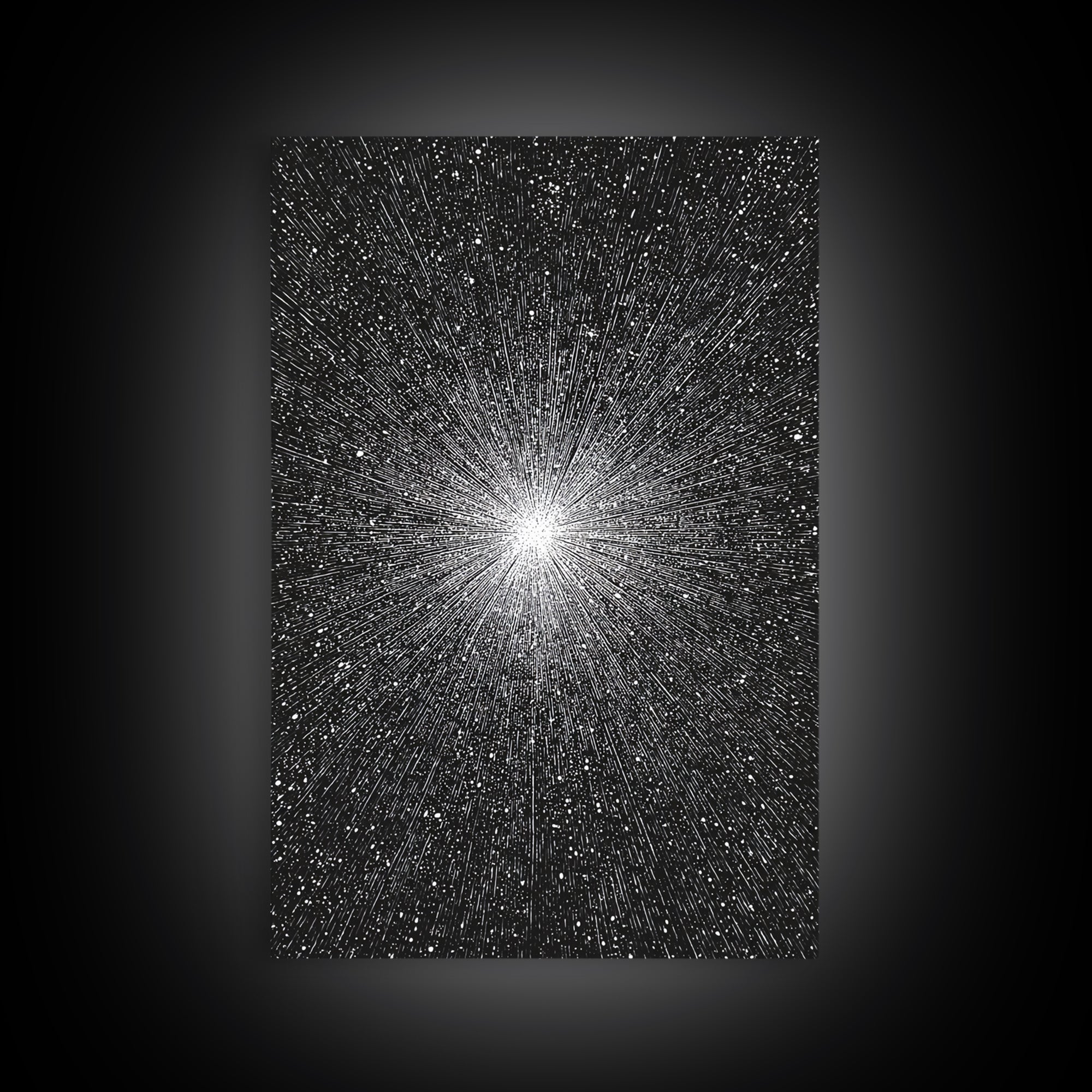 Black And White Cosmic Starburst Wall Art, Modern Abstract Art Print, Space Poster, Sci Fi Retro Decor, Monochrome Home Decor