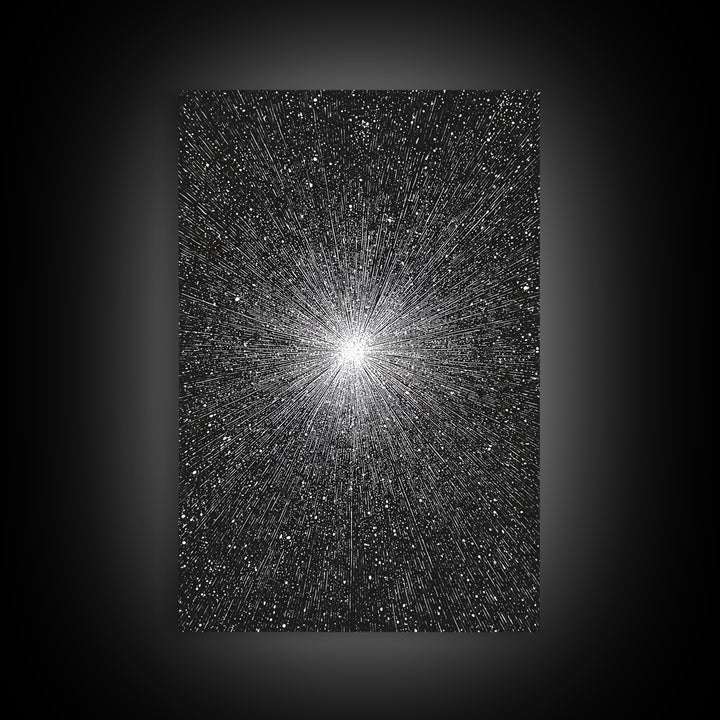 Black And White Cosmic Starburst Wall Art, Modern Abstract Art Print, Space Poster, Sci Fi Retro Decor, Monochrome Home Decor