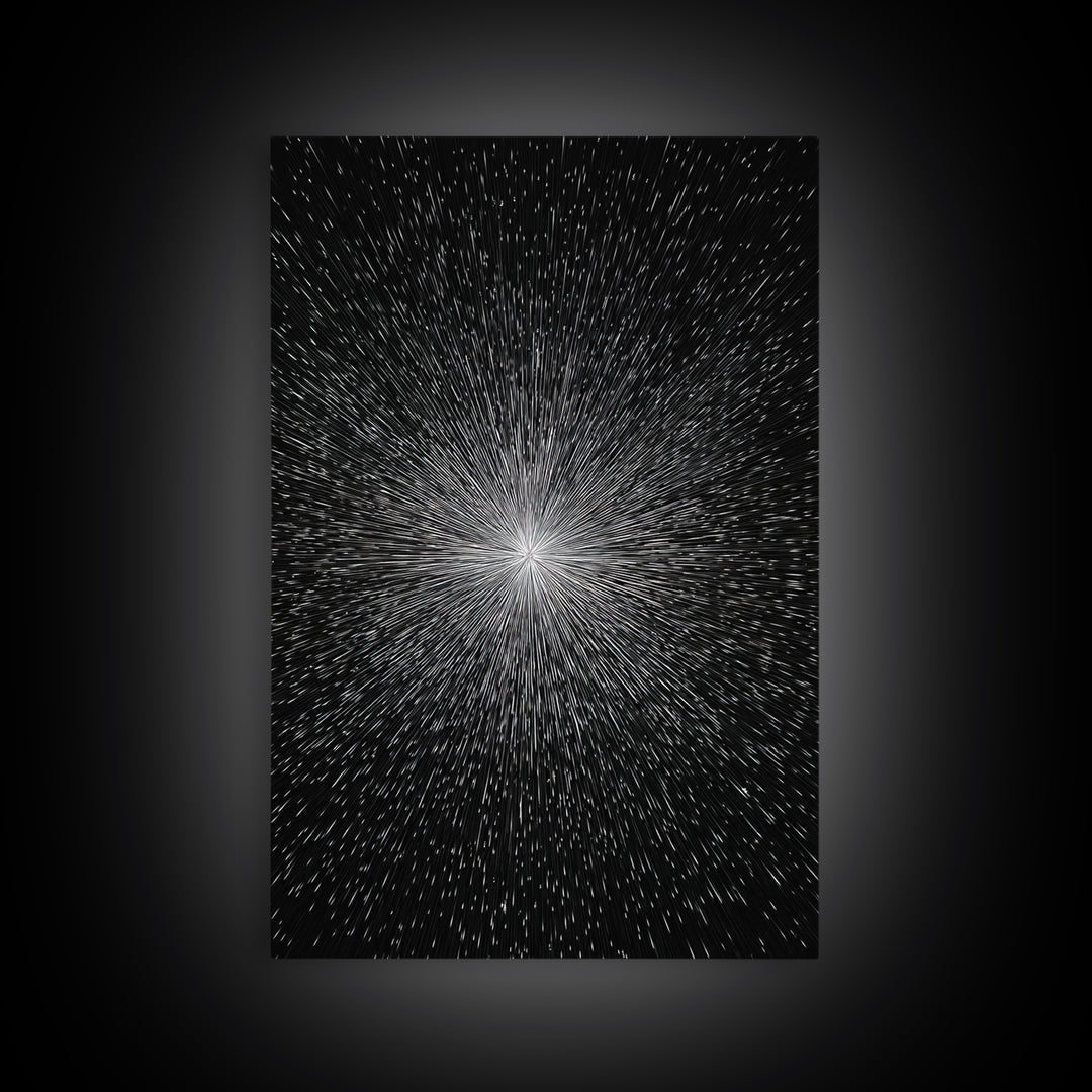 Black White Warp Speed Starburst Canvas Print, Modern Abstract Art, Space Wall Decor, Minimalist Sci Fi Poster, Cosmic Decor