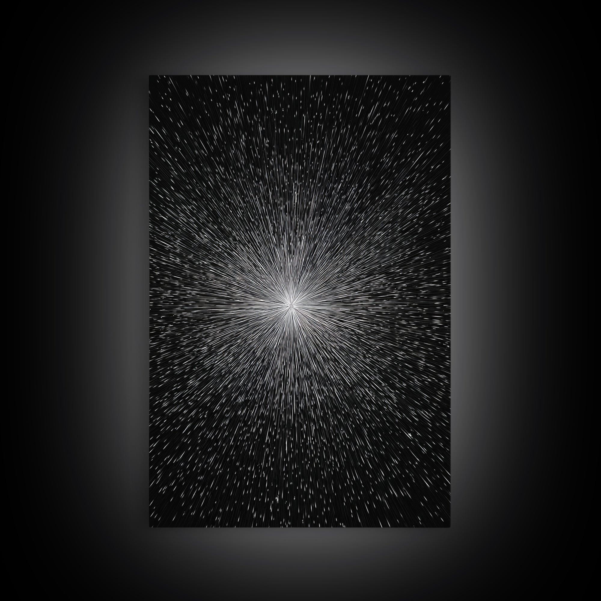 Black White Warp Speed Starburst Canvas Print, Modern Abstract Art, Space Wall Decor, Minimalist Sci Fi Poster, Cosmic Decor