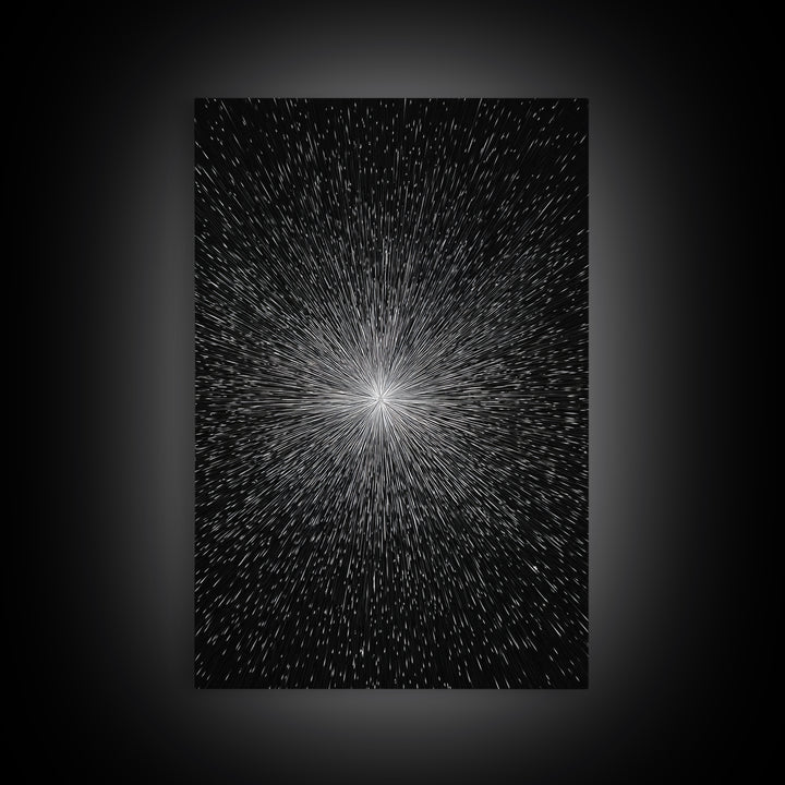 Black White Warp Speed Starburst Canvas Print, Modern Abstract Art, Space Wall Decor, Minimalist Sci Fi Poster, Cosmic Decor