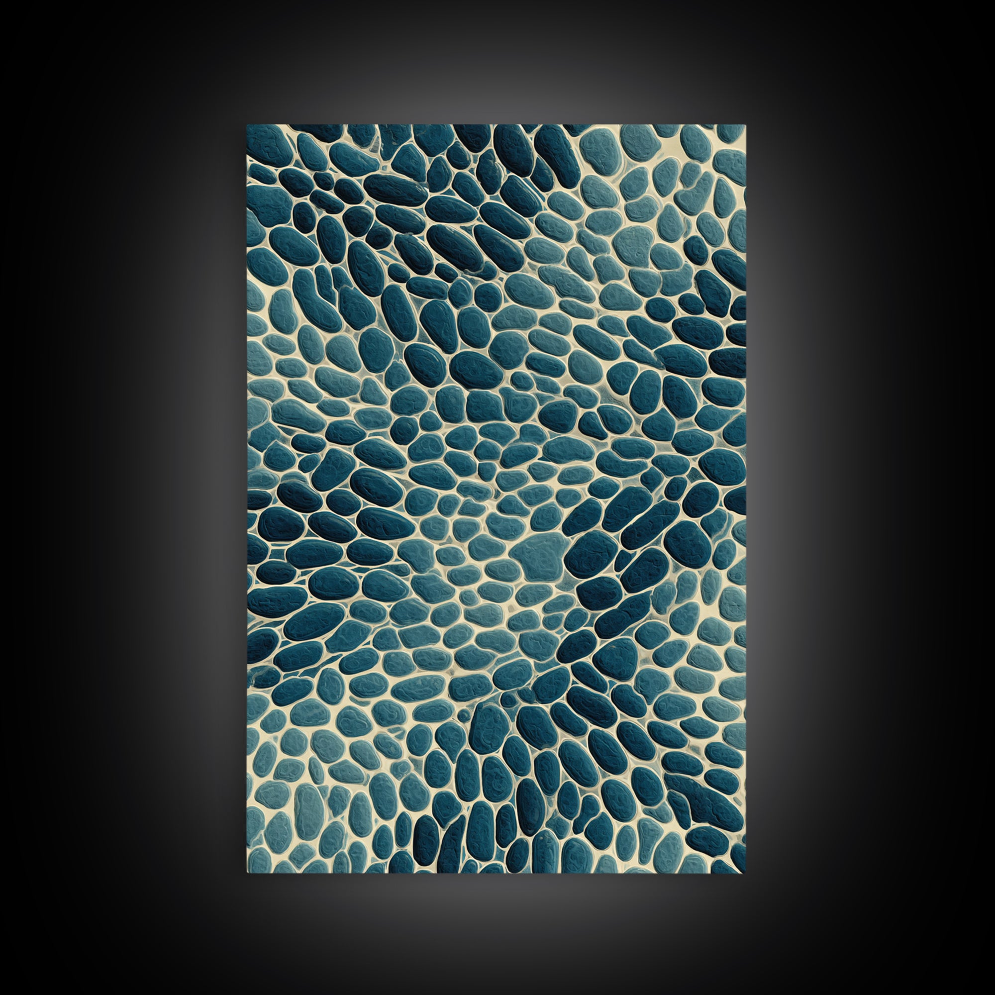 Teal Pebble Mosaic Abstract Wall Art, Modern Geometric Art Print, Coastal Home Decor, Blue Beige Organic Pattern Decor Print