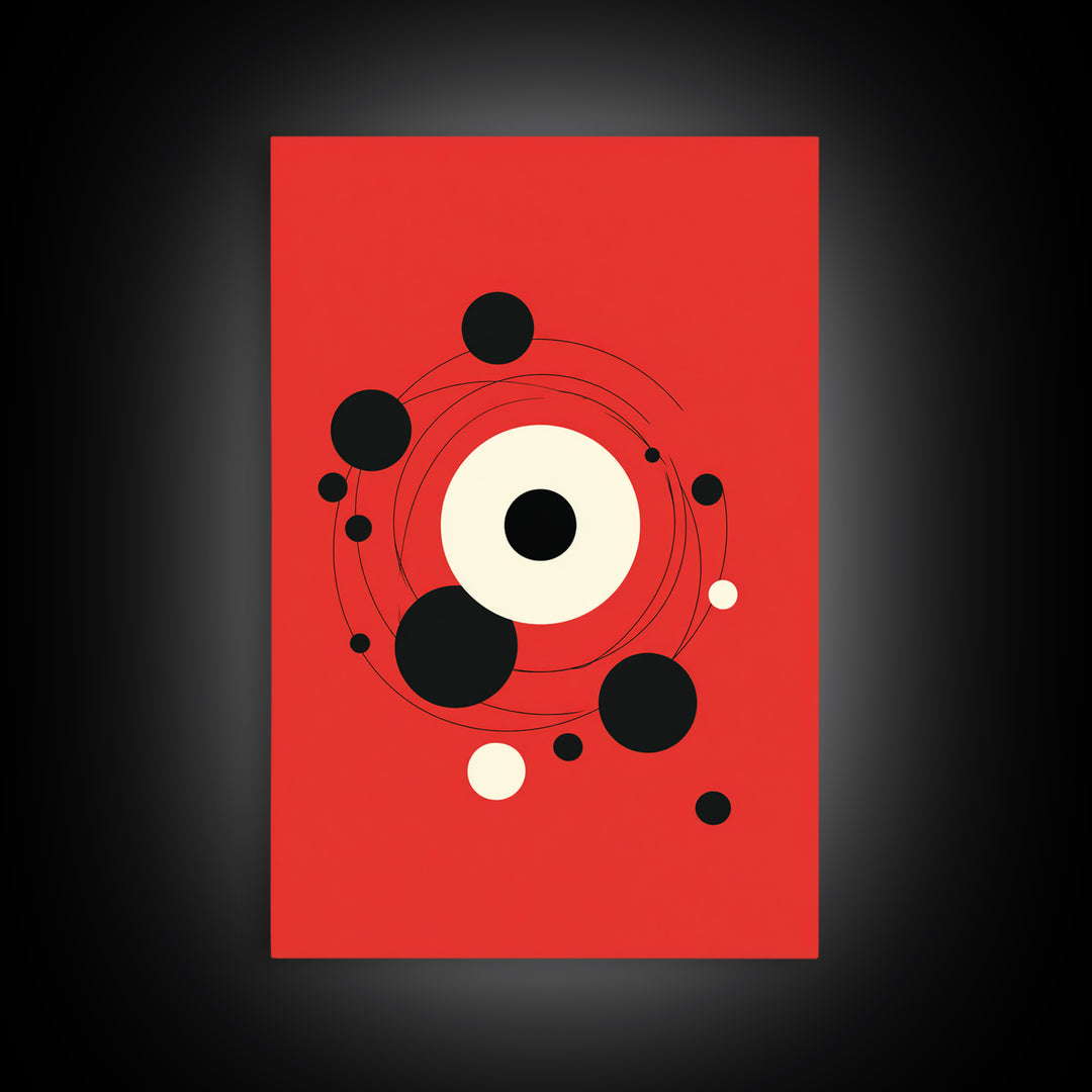 Red Orbit Circles Abstract Canvas Print, Mid Century Modern Wall Art, Minimal Geometric Poster, Atomic Space Decor Gift For Home