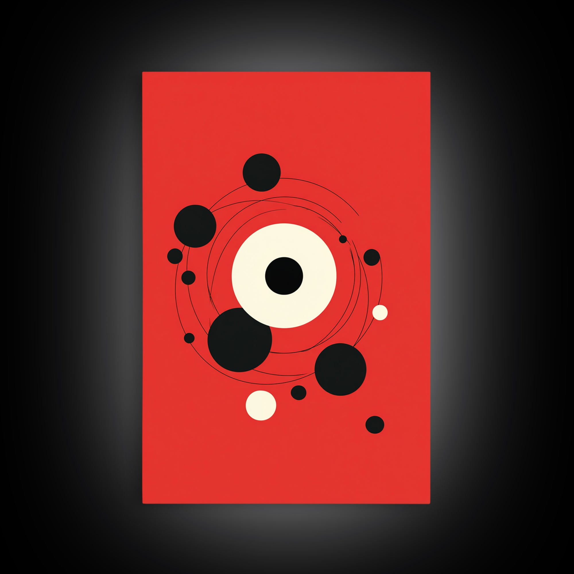 Red Orbit Circles Abstract Canvas Print, Mid Century Modern Wall Art, Minimal Geometric Poster, Atomic Space Decor Gift For Home