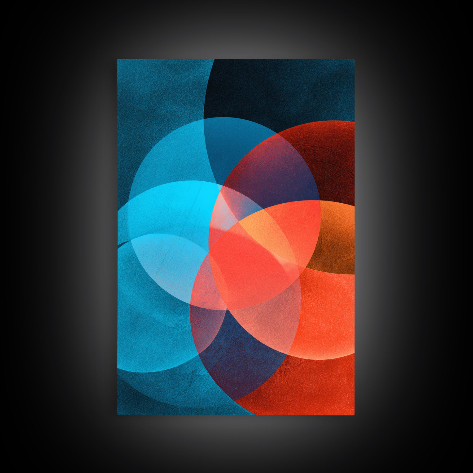 Vivid Teal Orange Circles Abstract Canvas Print, Midcentury Modern Geometric Wall Decor, Retro MCM Living Room Art, Home Office Decor
