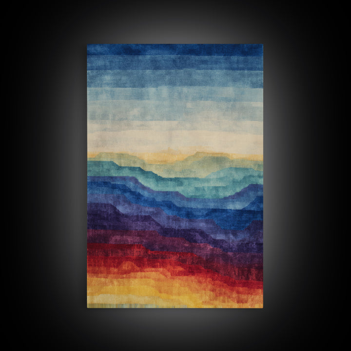 Layered Ocean Desert Horizon Wall Art, Midcentury Modern Art Print, Blue Teal Sunset Landscape Decor For Living Room Home Office