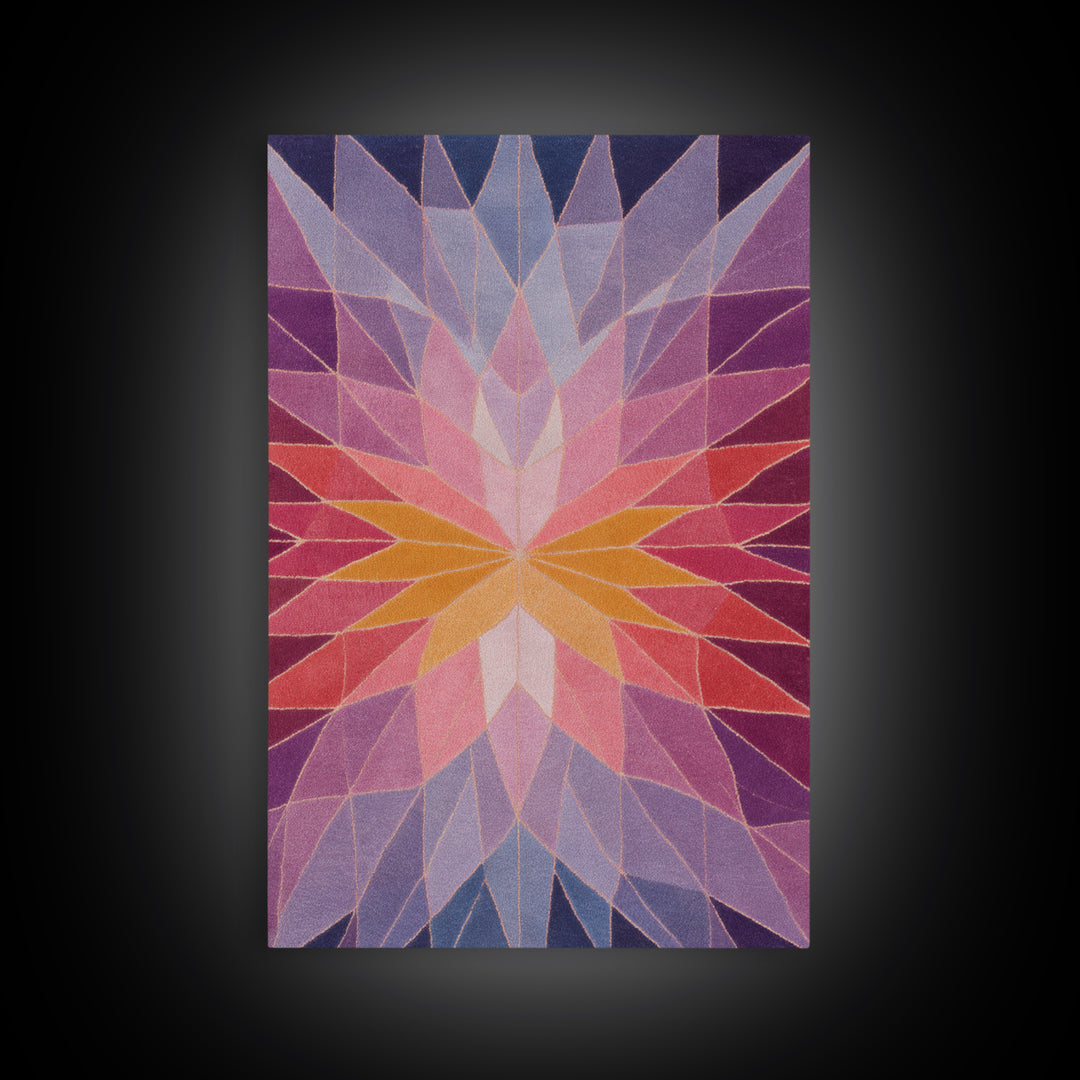 Pink Orange Faceted Star Flower Canvas Print, Midcentury Modern Abstract Art, Geometric Wall Decor For Bedroom Living Room