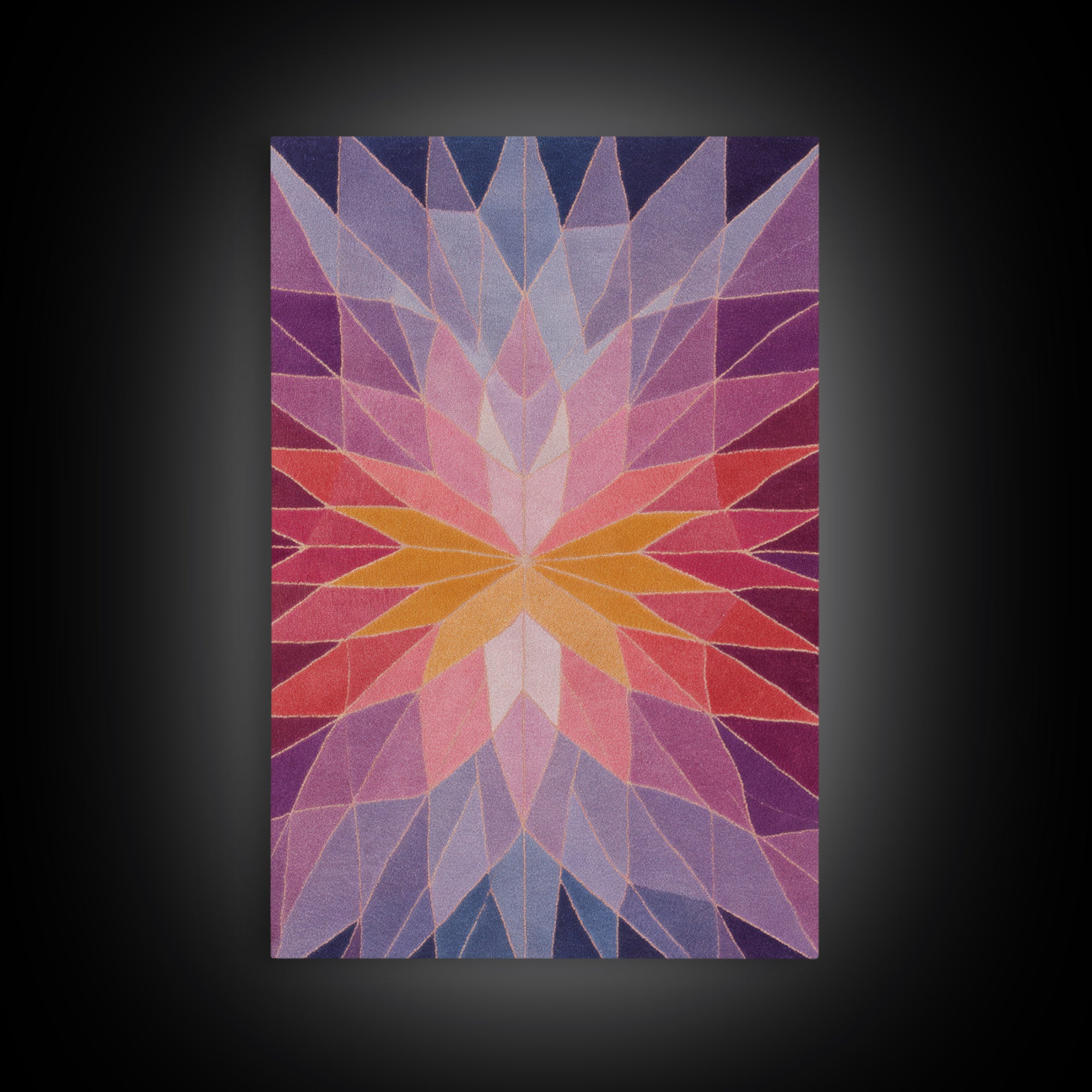Pink Orange Faceted Star Flower Canvas Print, Midcentury Modern Abstract Art, Geometric Wall Decor For Bedroom Living Room