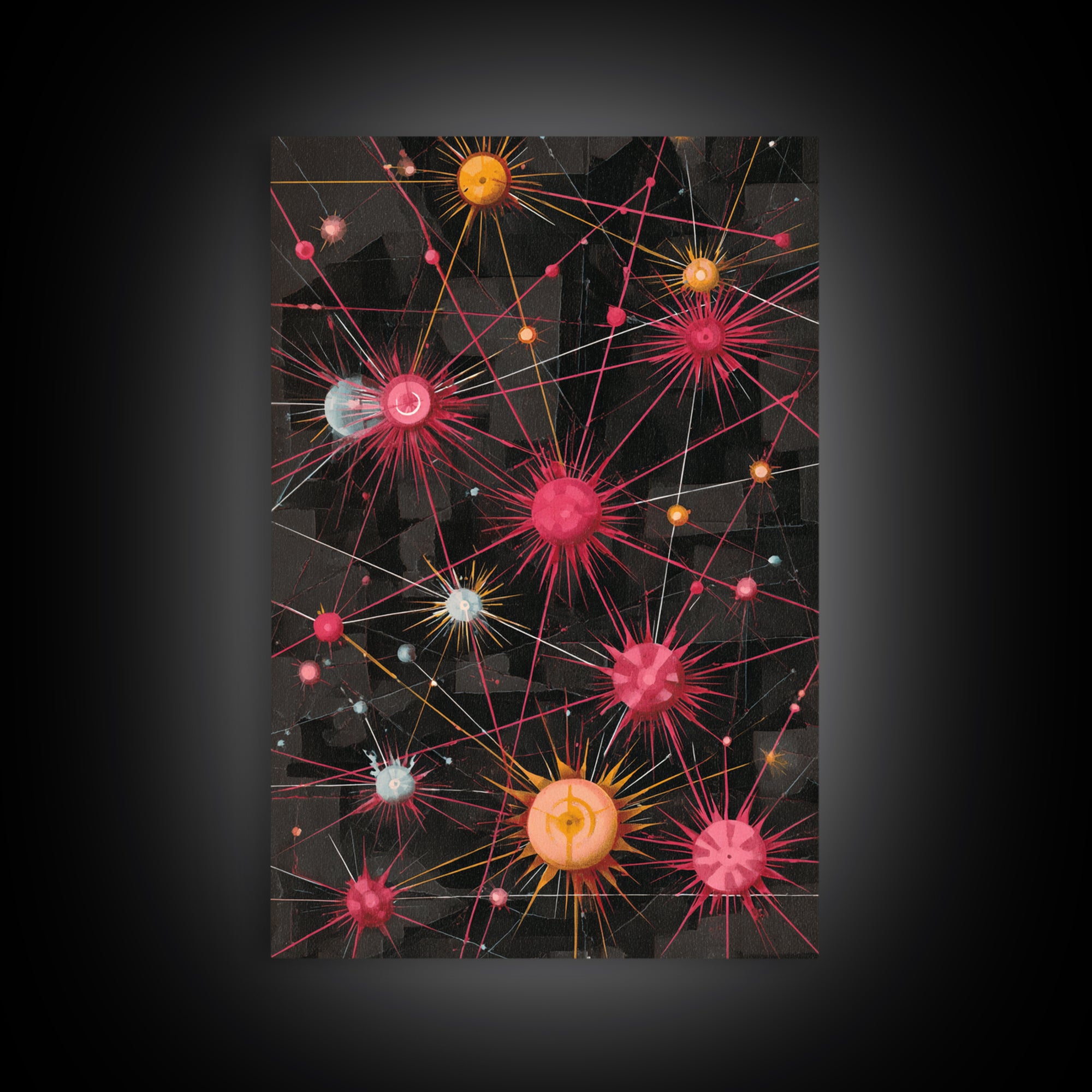 Atomic Pink Orange Network Wall Art, Midcentury Modern Abstract Print, Space Age Geometric Decor For Living Room Home Office