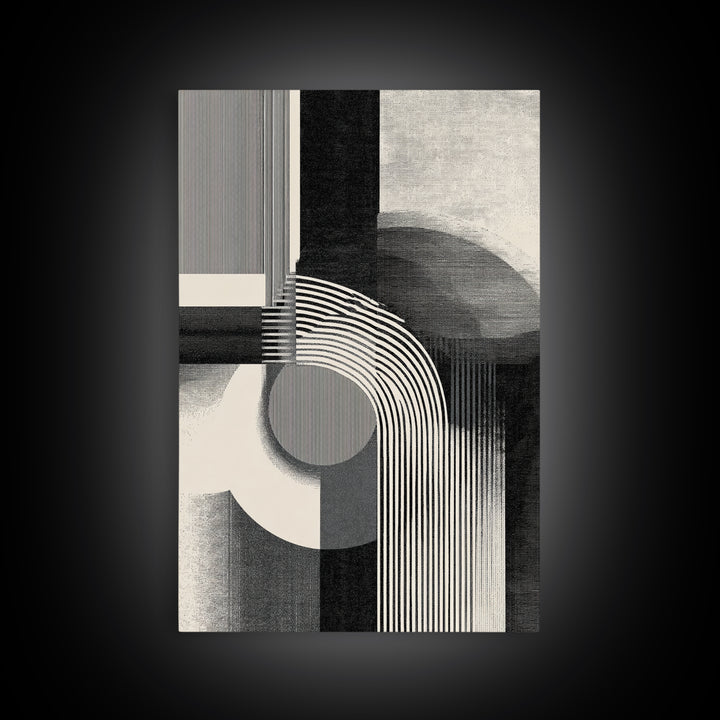 Black White Arch Geometry Canvas Print, Modern Abstract Art, Bauhaus Inspired Wall Decor, Minimalist Office Statement Art