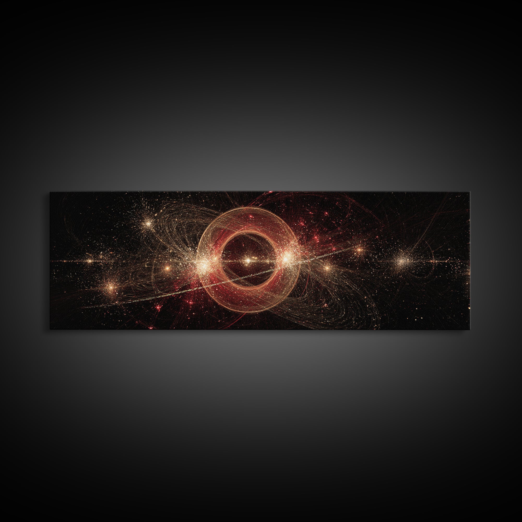 Glowing Cosmic Ring With Gold Sparks Wall Art, Abstract Space Poster, Modern Wall Decor, Galaxy Print, Black Red Home Decor