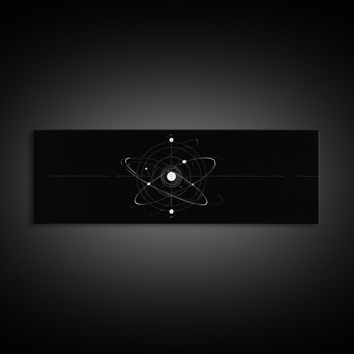 White Atomic Orbit Diagram Wall Art, Midcentury Modern Art, Space Abstract Art, Science Poster, Black Retro Art, Modern Decor