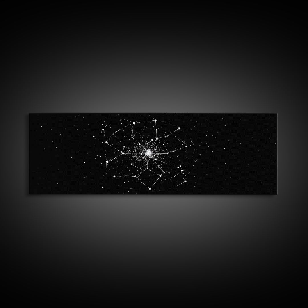 Constellation Star Map Abstract Wall Art, Geometric Wall Art, Space Poster, Midcentury Modern Art Print, Black Celestial Decor