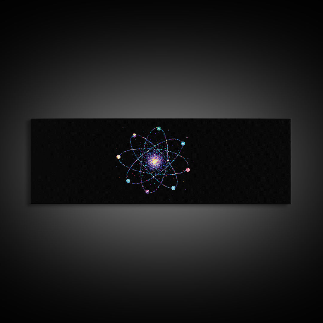 Colorful Atomic Galaxy Canvas Print, Space Abstract Art, Midcentury Modern Art, Cosmic Retro Art, Black Science Decor, Modern Wall Art