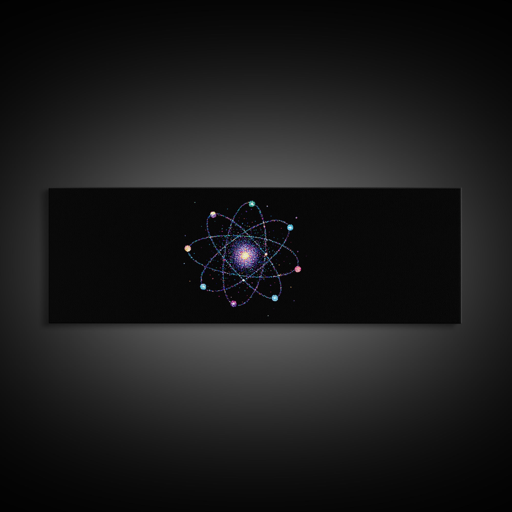 Colorful Atomic Galaxy Canvas Print, Space Abstract Art, Midcentury Modern Art, Cosmic Retro Art, Black Science Decor, Modern Wall Art