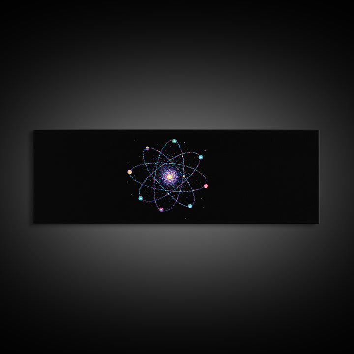 Colorful Atomic Galaxy Canvas Print, Space Abstract Art, Midcentury Modern Art, Cosmic Retro Art, Black Science Decor, Modern Wall Art