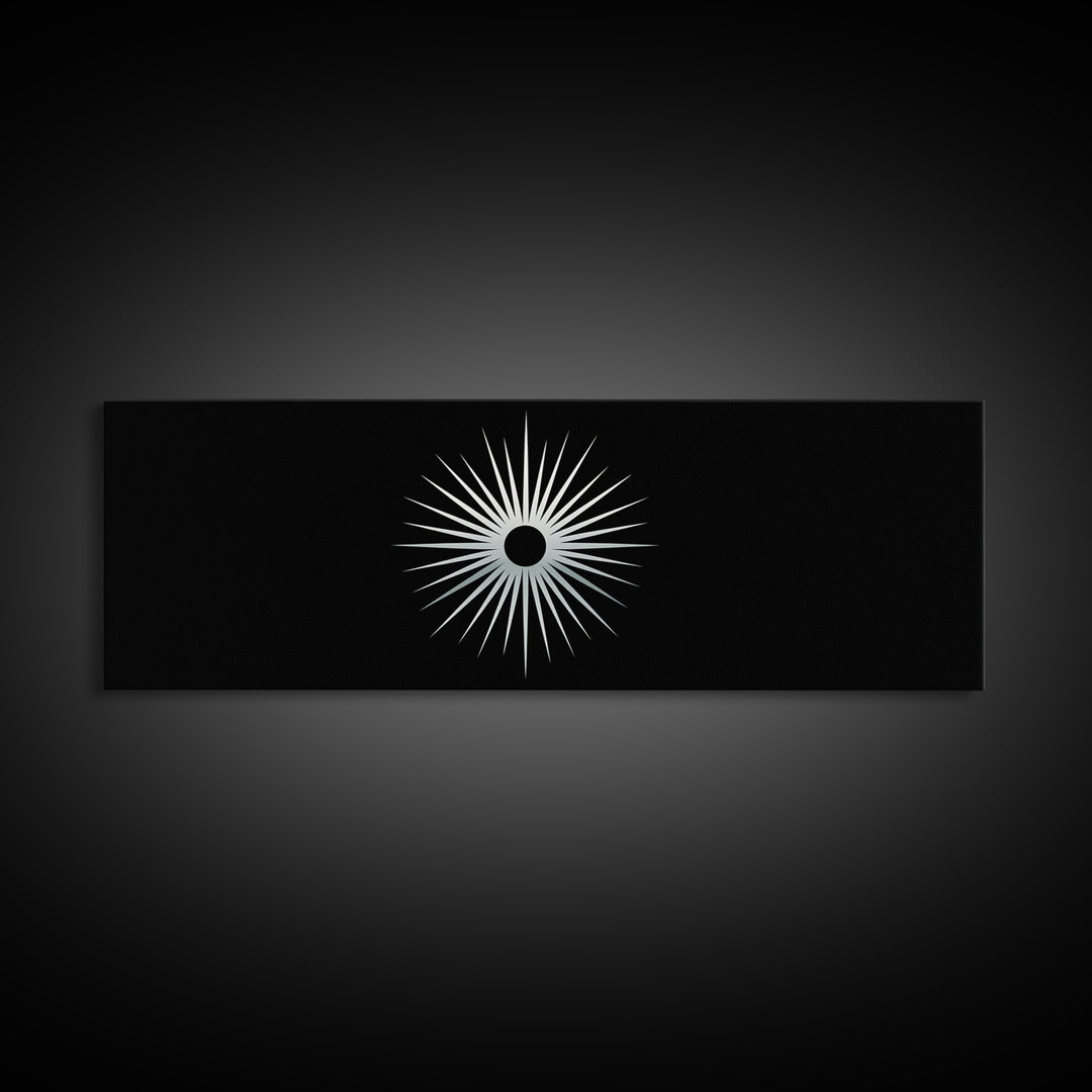 White Solar Eclipse Starburst Wall Art, Mid Century Modern Print, Black Retro Abstract Poster, Atomic MCM Wall Decor, Minimalist Art