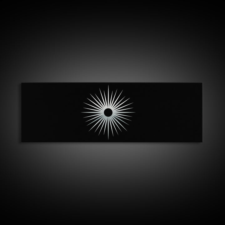 White Solar Eclipse Starburst Wall Art, Mid Century Modern Print, Black Retro Abstract Poster, Atomic MCM Wall Decor, Minimalist Art