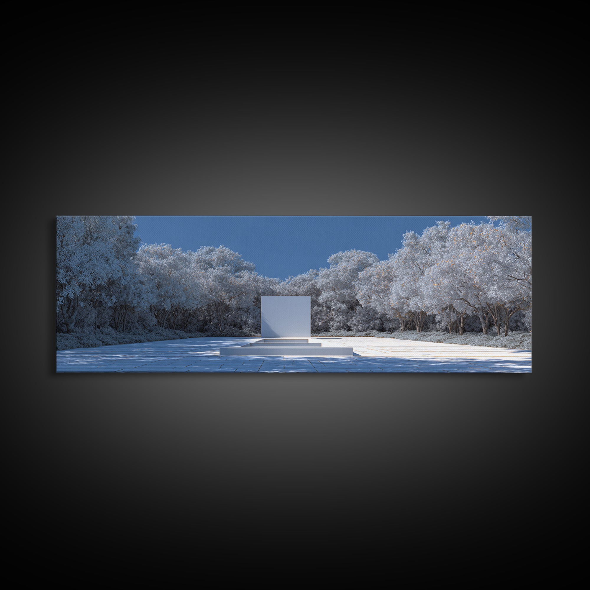 Snowy Minimal Monument Wall Art, Winter Forest Landscape Canvas, Blue White Modern Home Decor, Serene Scandinavian Print