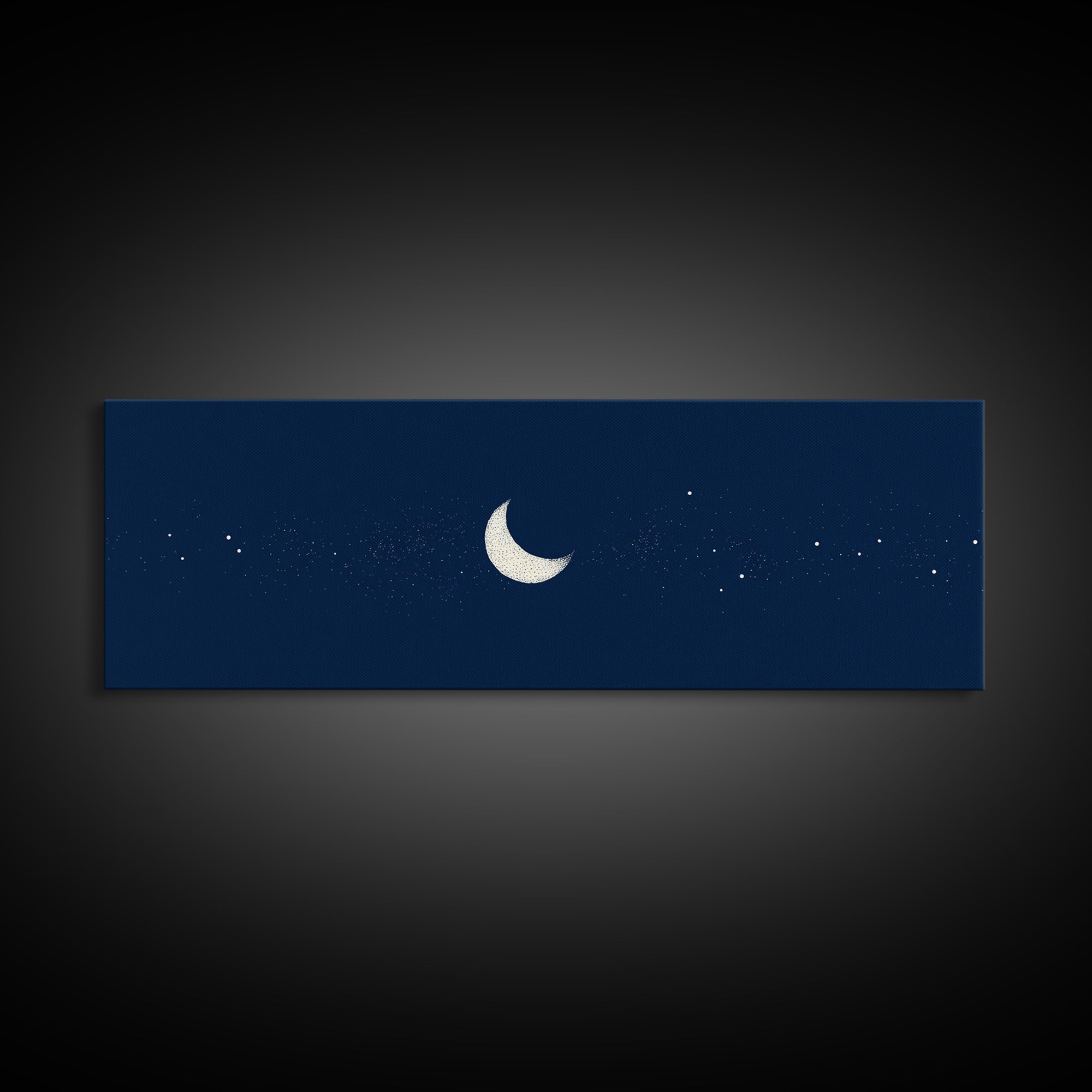 Minimal Navy Crescent Moon Wall Art, Tiny Star Night Sky Canvas, Scandinavian Modern Decor, Celestial Bedroom Art Print Gift