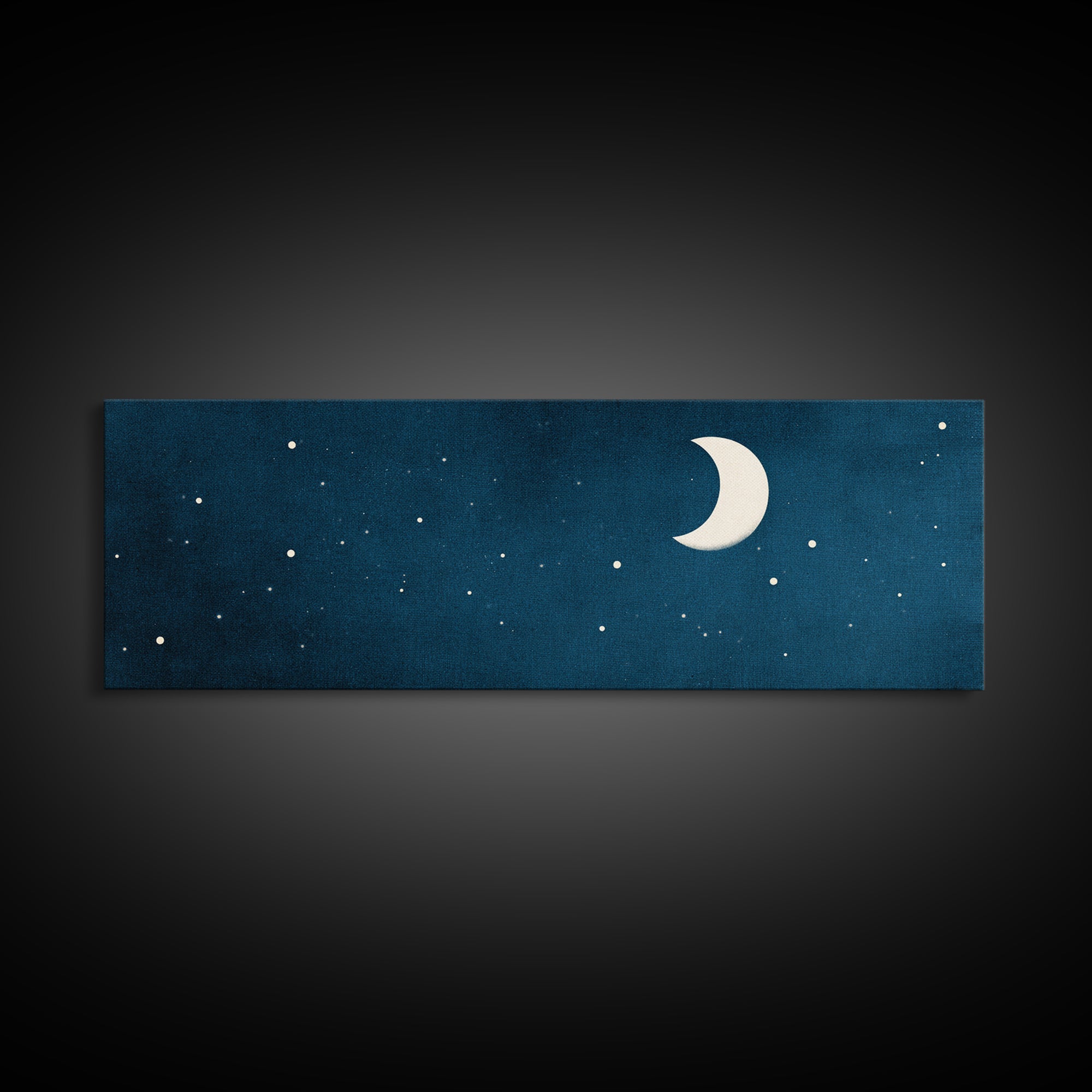 Textured Teal Crescent Moon Wall Art, Starry Night Sky Canvas, Minimalist Celestial Decor, Modern Bedroom Art Print Gift