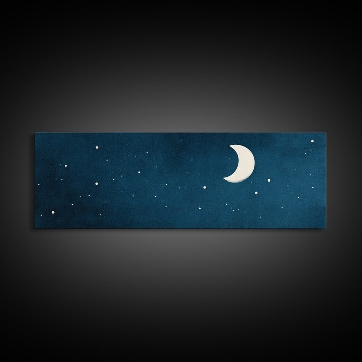 Textured Teal Crescent Moon Wall Art, Starry Night Sky Canvas, Minimalist Celestial Decor, Modern Bedroom Art Print Gift