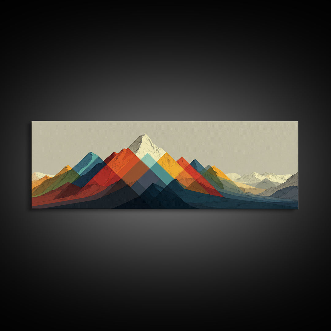 Geometric Rainbow Mountain Range Wall Art, Mid Century Modern Landscape Print, Colorful Abstract Decor, Living Room Poster